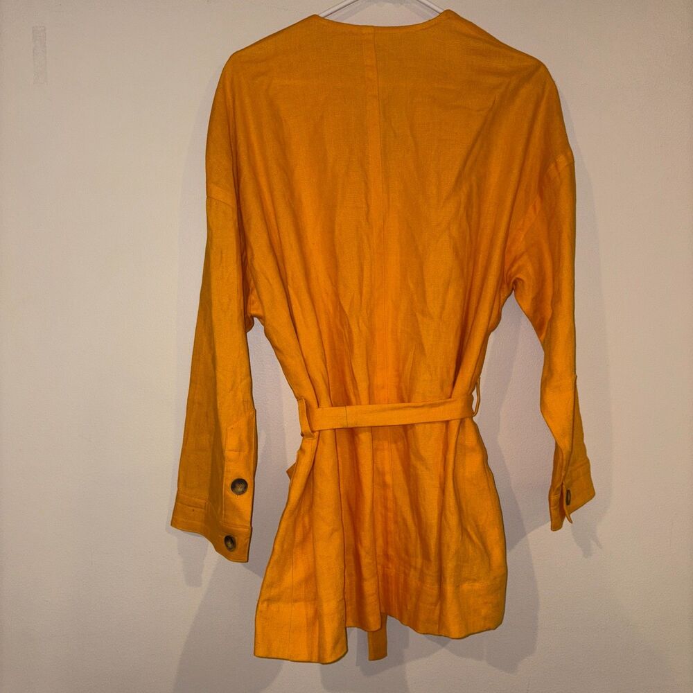 Vintage Linen Long Sleeve Button Front Belted Blouse Orange - Picture 5 of 7
